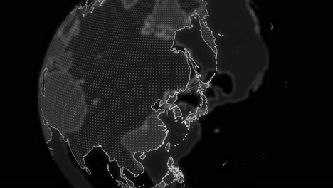 north korea country alpha for editing data analysis technology globe rotating, cinematic video showcases a digital globe rotating, zooming in on north korea country alpha for editing template