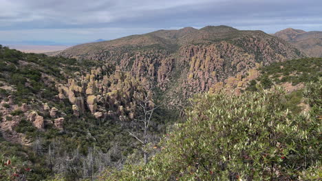 unique rock formation landscape of chiricahua national monument in arizona, tilt up reveal shot