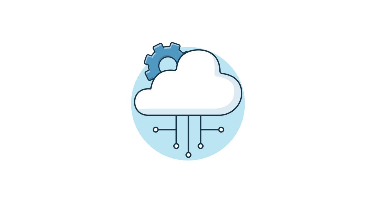 Animated Cloud Computing Icon with Rotating Gear