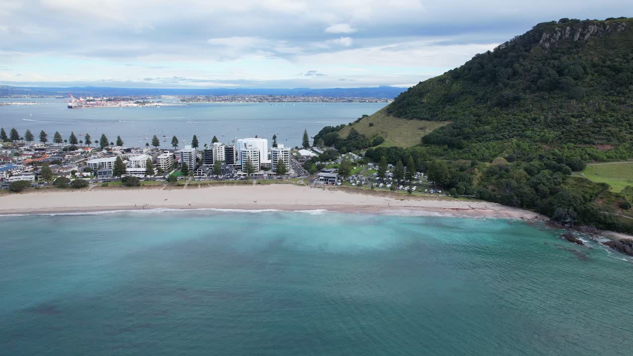 Aerial View of Mount Maunganui Beach and Town, New Zealand