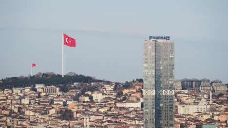 cityscape of istanbul with turkish flag