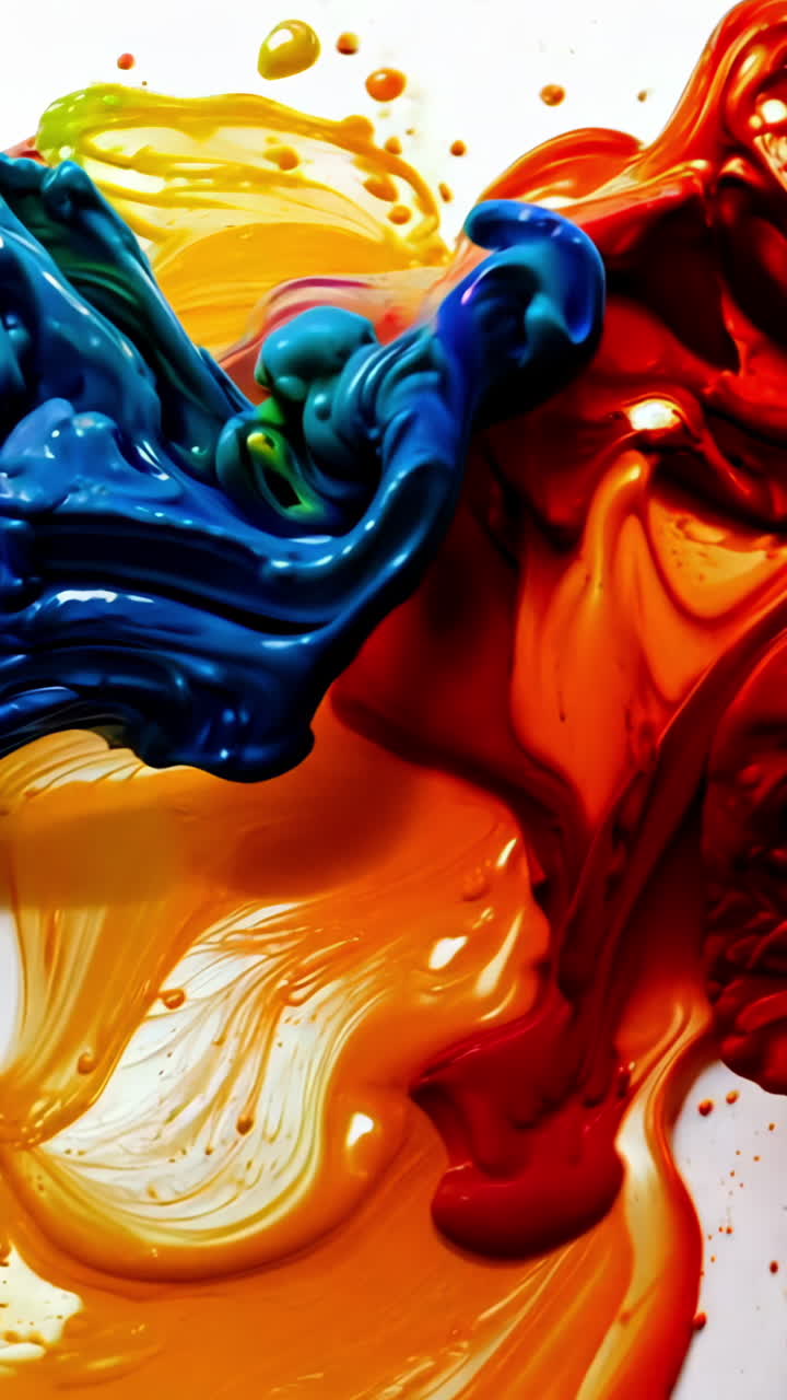A colorful painting with a red, yellow, and blue wave. The colors are vibrant and the brushstrokes are bold. Vertical video
