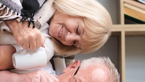 elderly couple's affectionate moments and shifting expressions at home