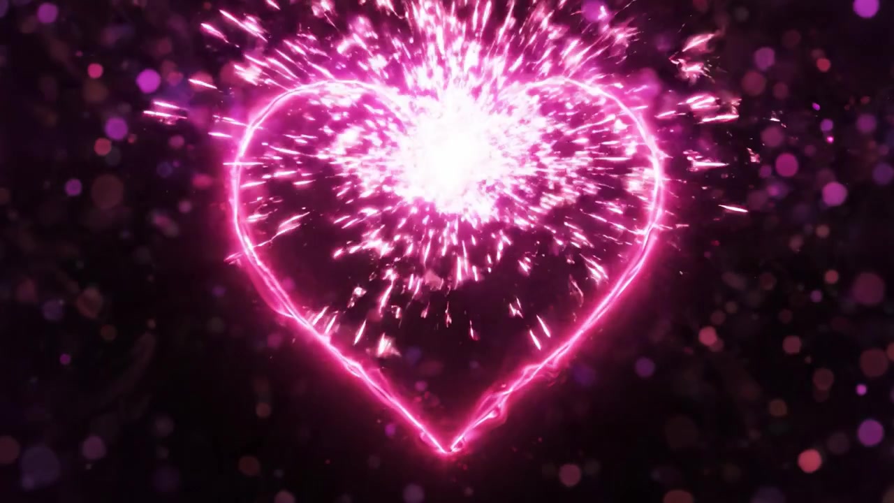 Un viaggio affascinante dall'energia dinamica a un cuore luminoso, che mostra la trasformazione di elementi vibranti in un simbolo ipnotizzante di amore e calore.