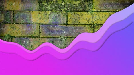 Animation-of-purple-concentric-waves-over-yellow-brick-wall-background