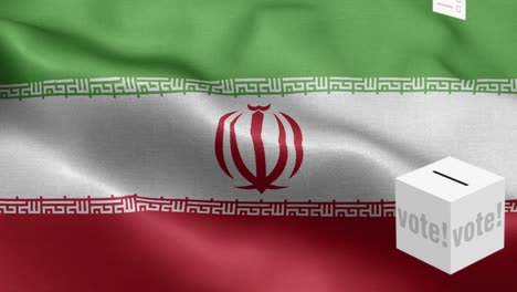 las papeletas vuelan a la caja para la selección de irán - caja de votación frente a la bandera - elección - voto - bandera de irán - bandera de iran de alto detalle - bandera nacional de irán patrón de ondas elementos loopables - textura de tela y bucle sin fin
