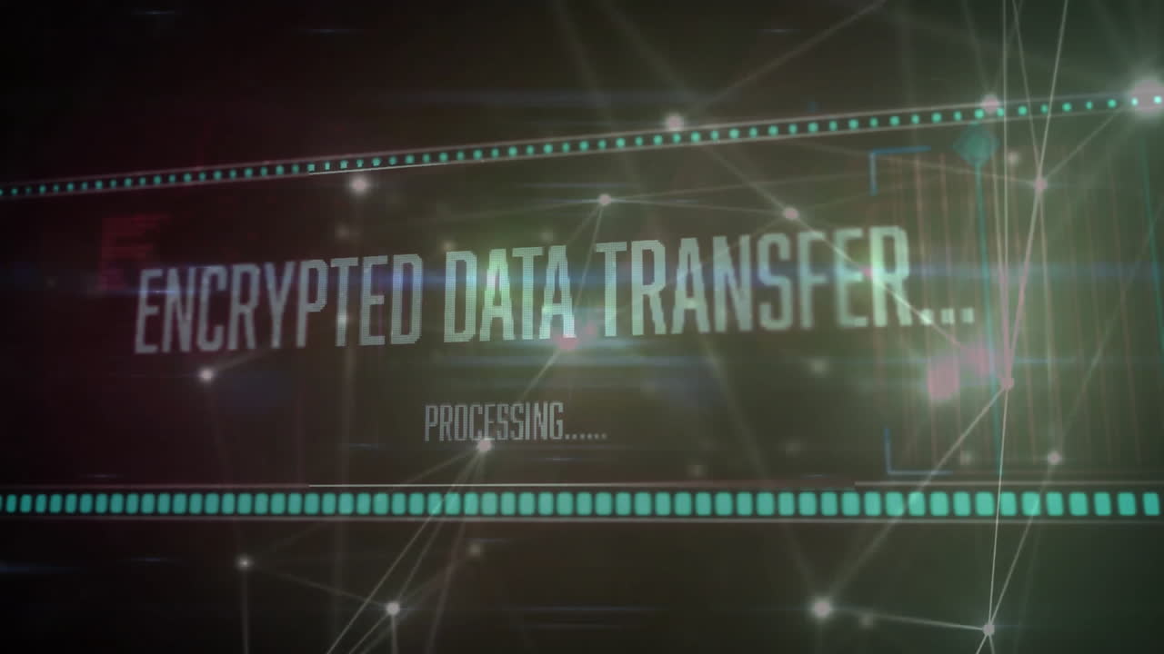 Processing panel floating at center, showing glowing network nodes and teal bands in futuristic HUD