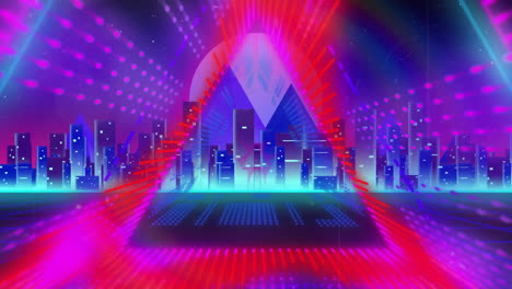 animation of digital tunnel and neon cityscape