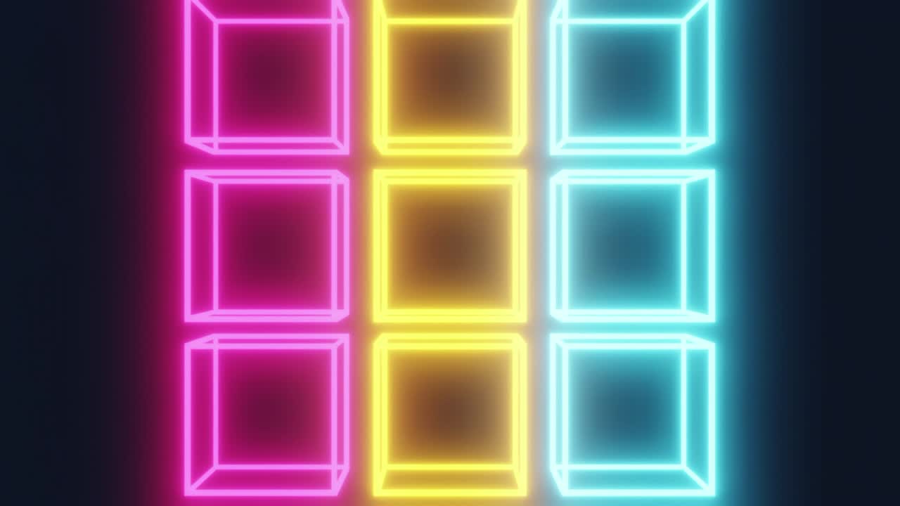 gráficos de movimiento, animación 3d, cubos o cuadrados de alambre de neón