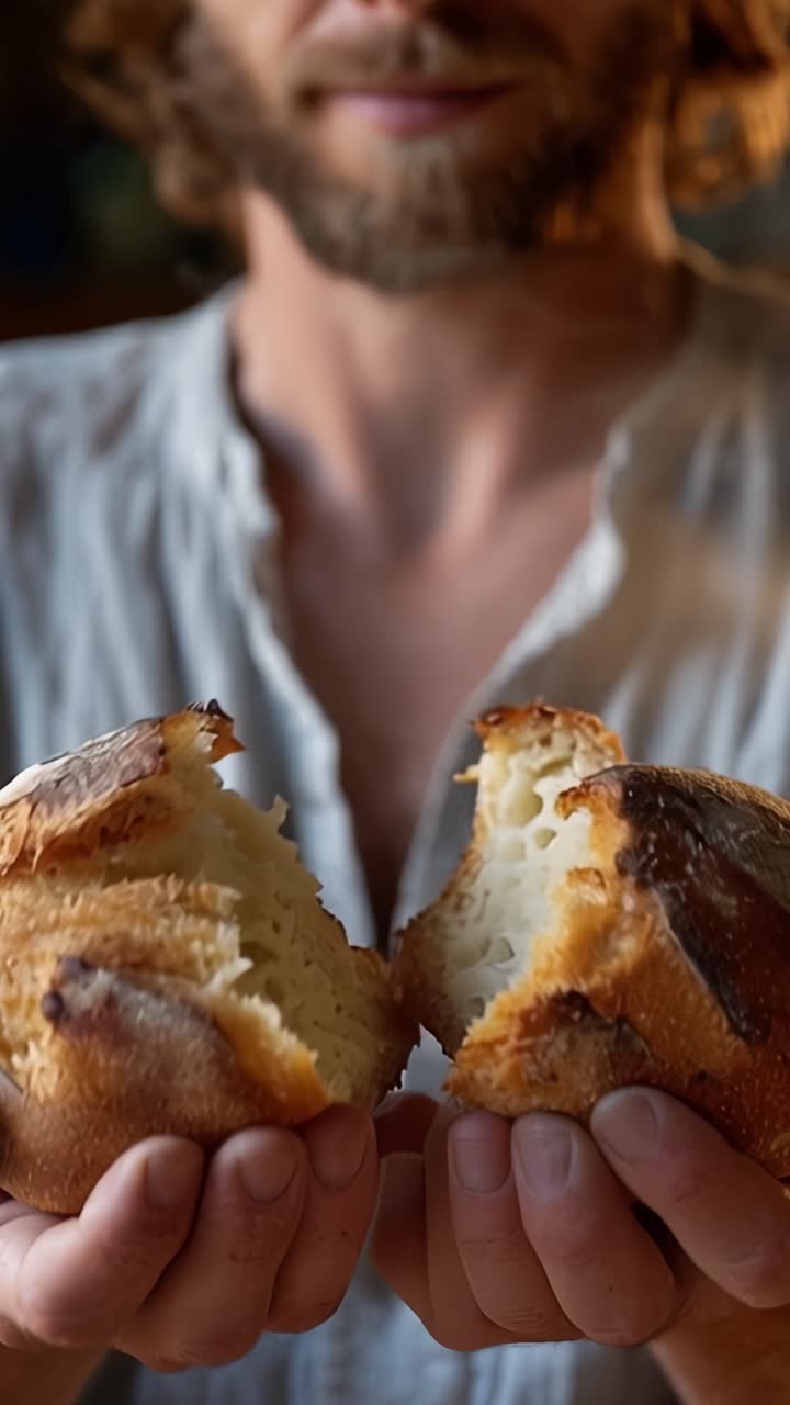 Artisan Bread Creation: A Baker's Journey from Whole Loaf to Delicious Freshly Cut Slices Showcasing A Perfect Texture and Crust for Culinary Enjoyment