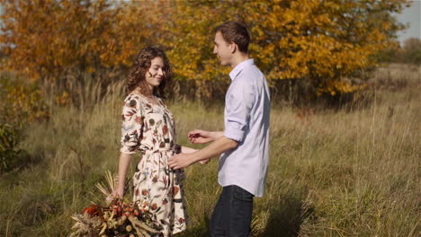 romantic embrace in the countryside