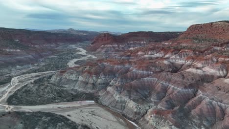 Chinle-Rock-Formations-In-Old-Paria-Utah---aerial-drone-shot