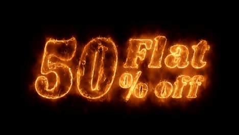 flat 50% percent off word hot animated burning realistic fire flame loop.