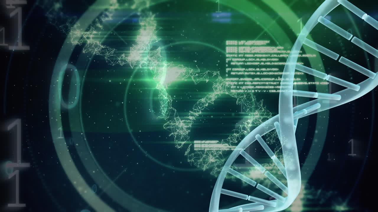공간 배경 에 있는 디지털 dna 분자