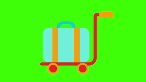 colorful simple animation of an airport trolley with a suitcase isolated on a green screen in 4k