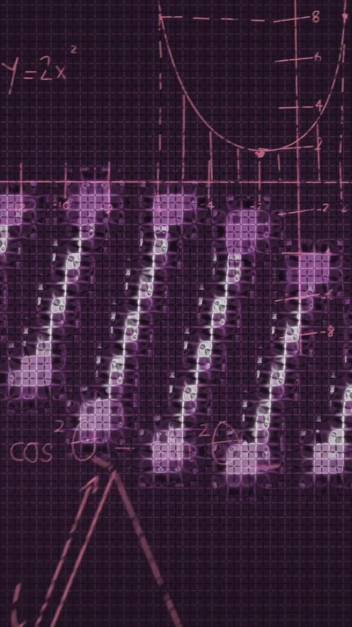 Animation of dna rotating over black background with math formulas