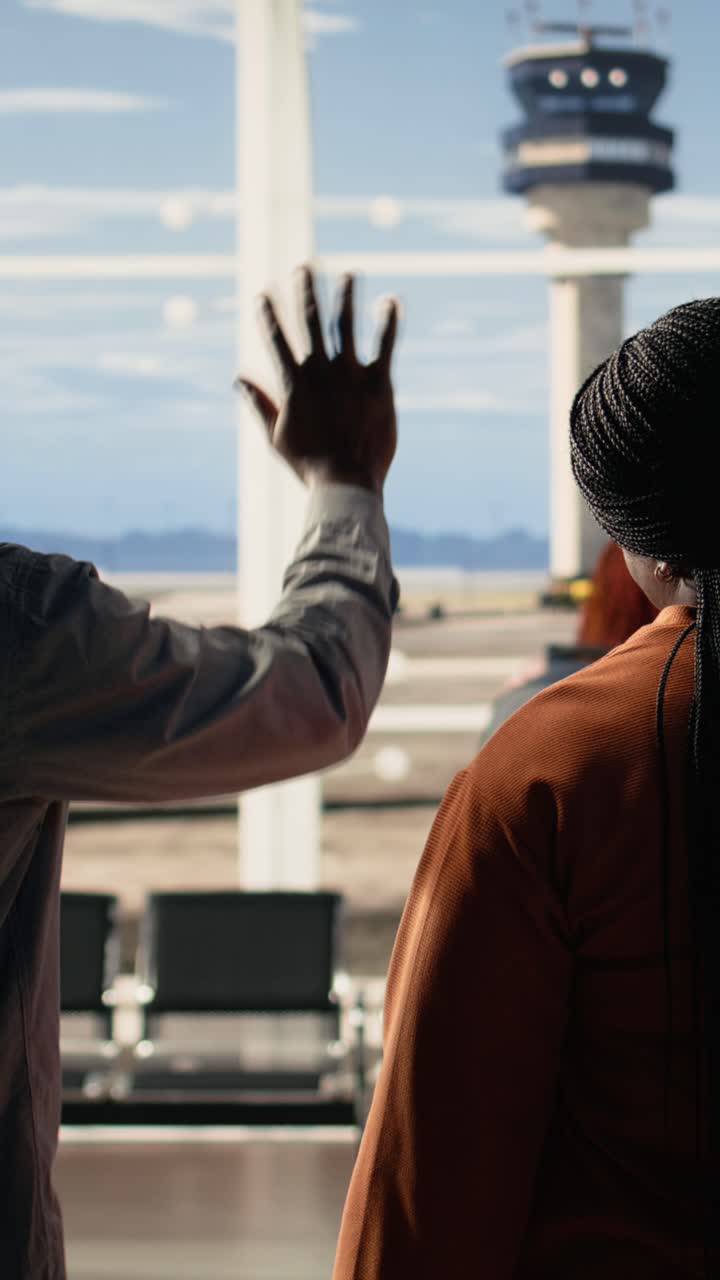Vertical Video Waving Goodbye At Airport, Sad Mother And Father, Daughter Studying Abroad