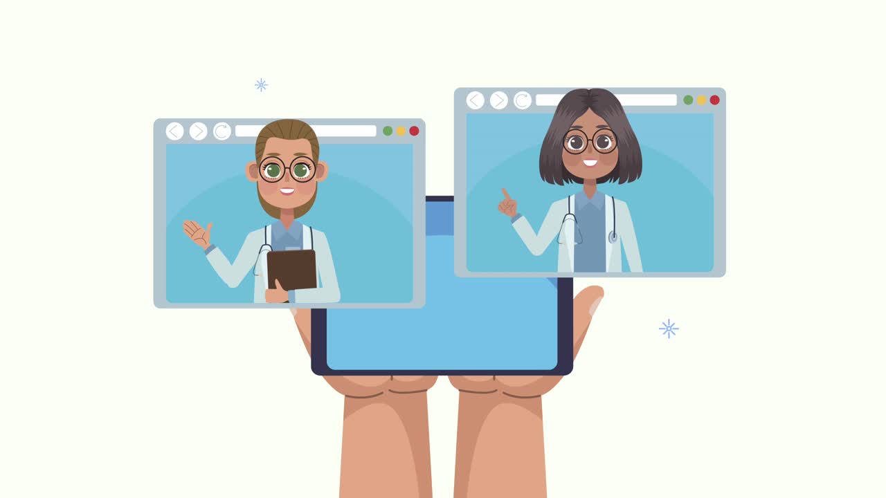 hands lifting smartphone with doctors in webpage