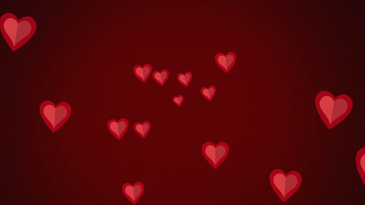 Animazione di cuori rossi che si muovono su sfondo rosso