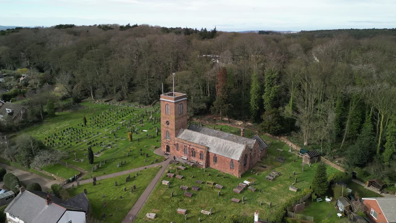 burton village parish church - st nicholas, wirral - dee estuary 공중 드론 공개, 3월 23일 4k