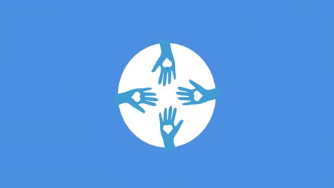 Animation of hands with heart icon over blue background