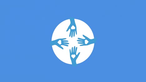 animation of hands with heart icon over blue background