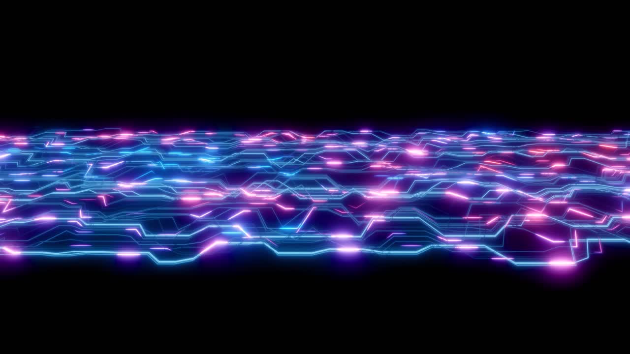 Abstract Digital Circuit Board with Glowing Blue and Pink Data Flow