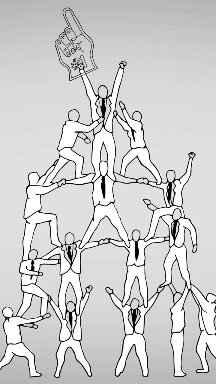Stregfigurer, der danner flere niveauer i en menneskepyramideanimation