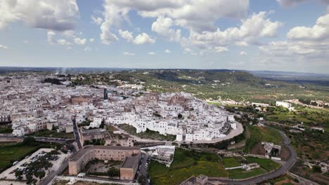 aerial panorama view of italian white town ostuni in puglia, italy, touristic attraction