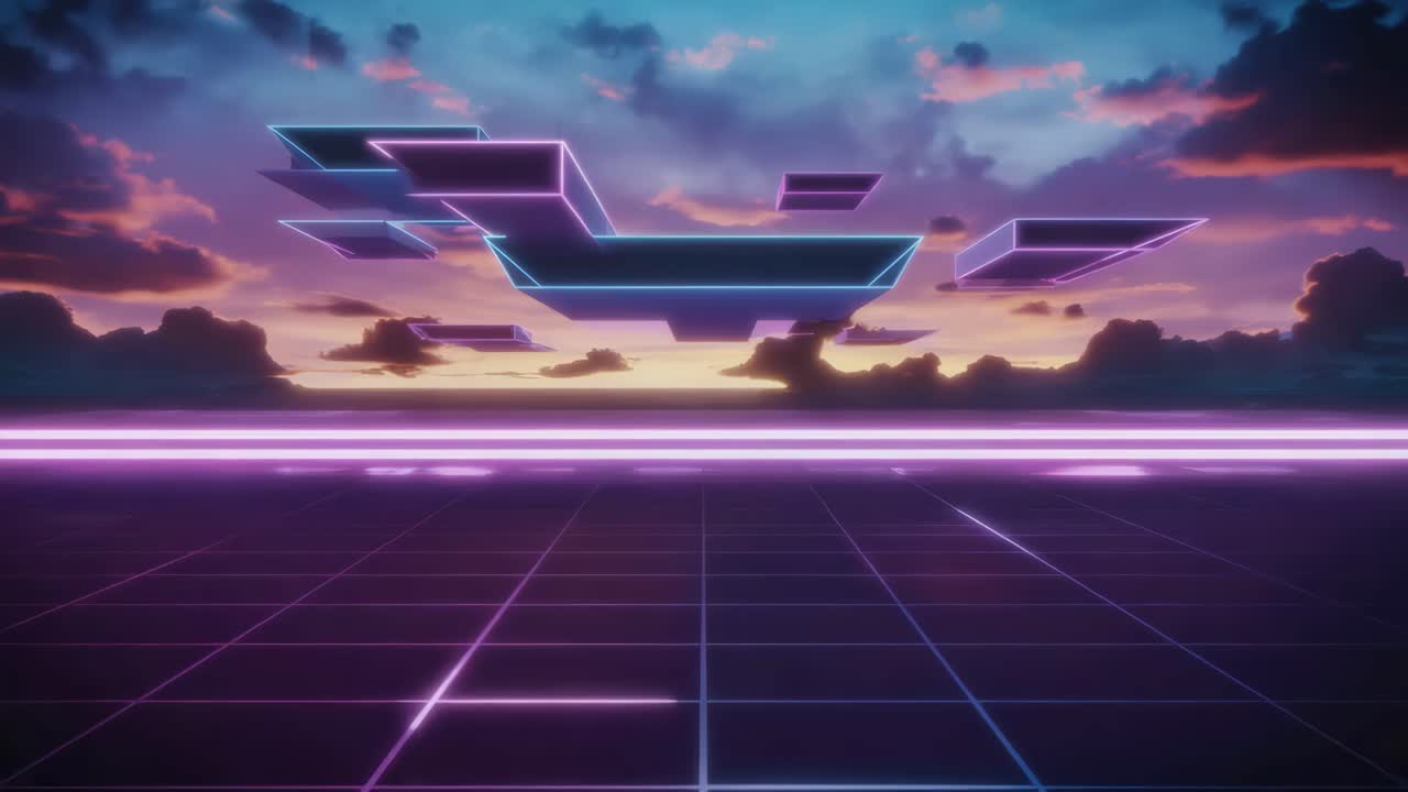 Paesaggio Synthwave con Forme Geometriche