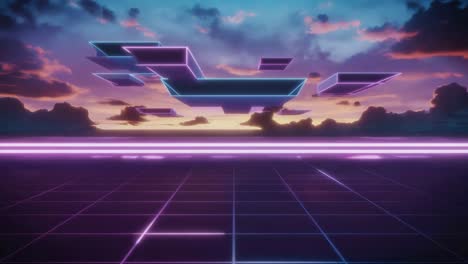 synthwave landscape with geometric shapes