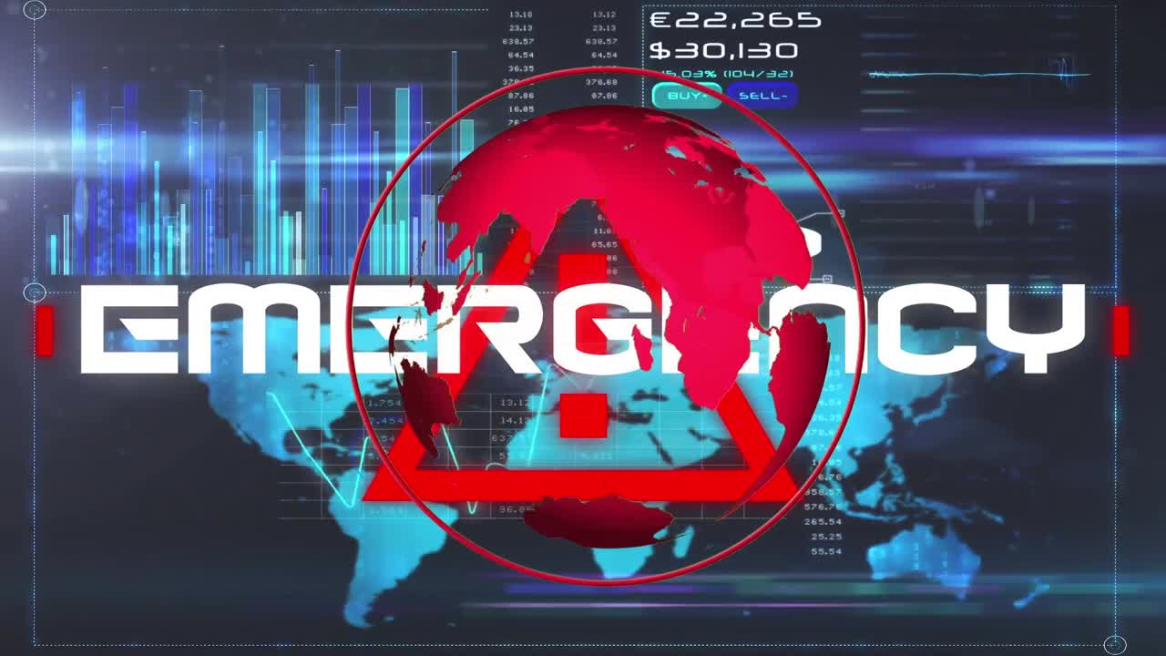 animación de emergencia de texto, con el globo girando sobre la interfaz con el procesamiento de datos y el mapa