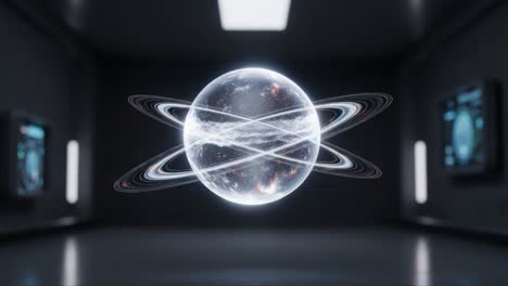 a stunning visualization of a cosmic sphere surrounded by rings in a futuristic space environment showcasing intricate details and advanced technology