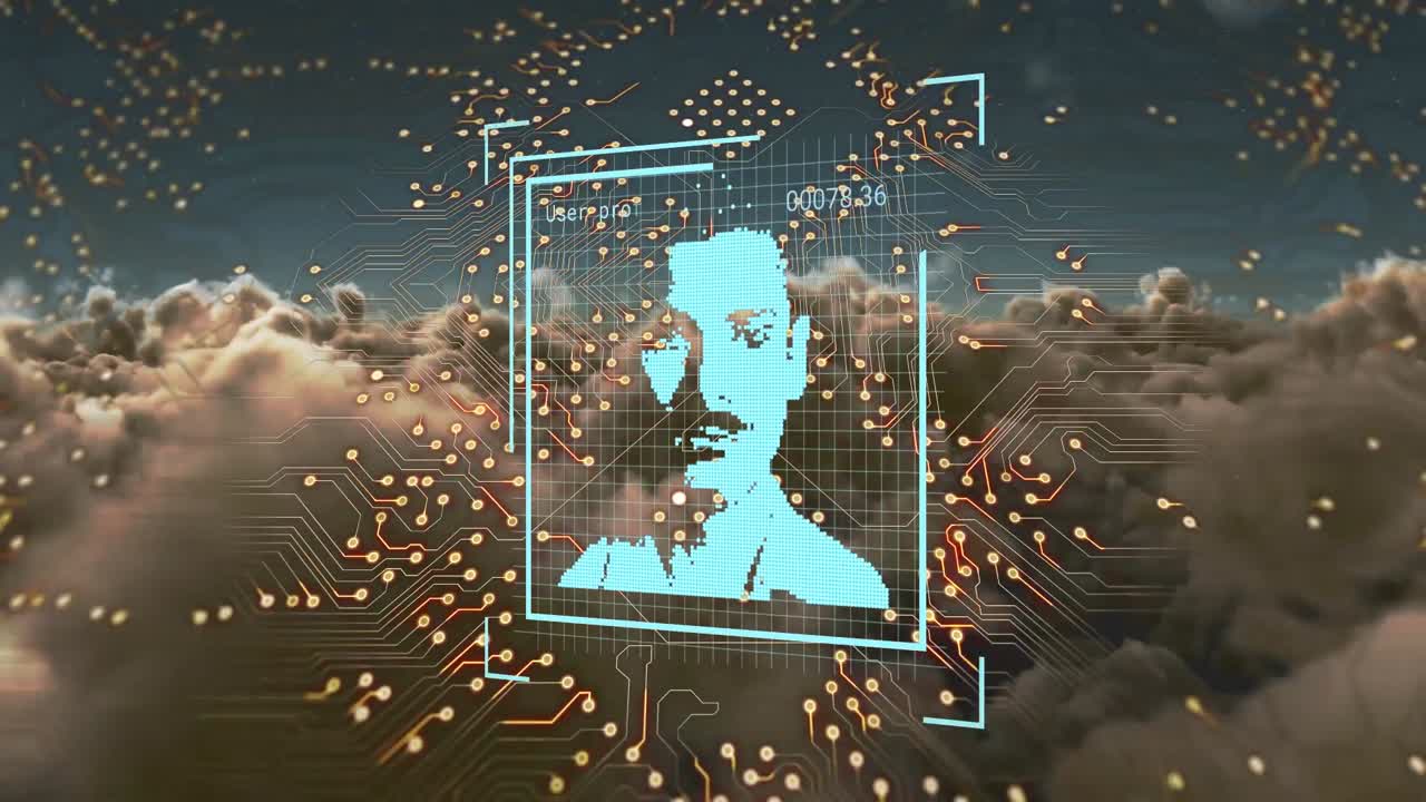 animación de usuarios de circuitos integrados y redes sociales a través de nubes