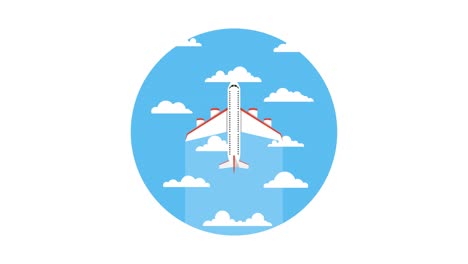 plane animated icon. airplane trendy icon. plane on a blue circle. loop animation. 4k resolution.