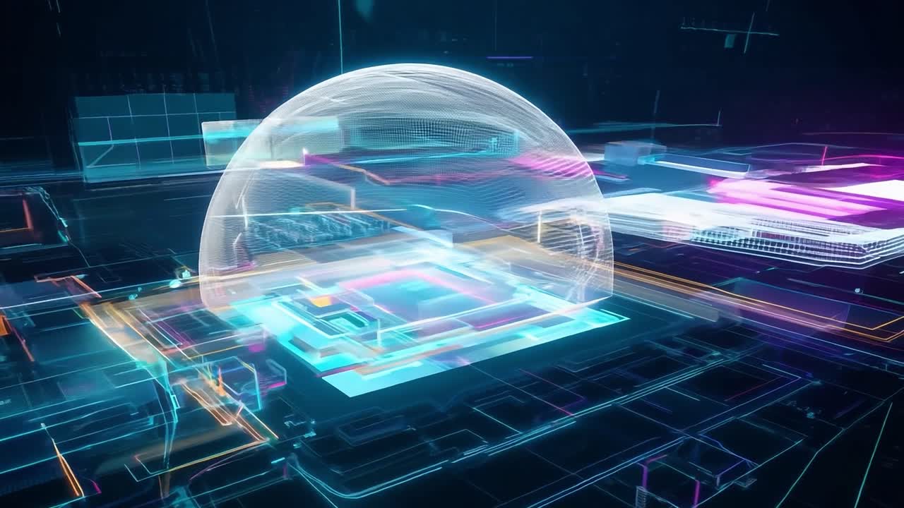 빛나는 선과 디지털 요소와 함께 추상적인 미래 기술 배경