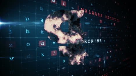 animation of data processing over ruble currency
