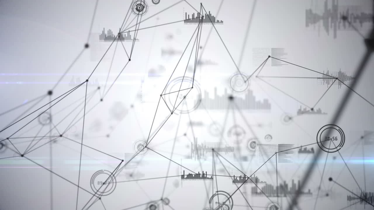 animación de la red de conexiones y procesamiento de datos sobre fondo blanco