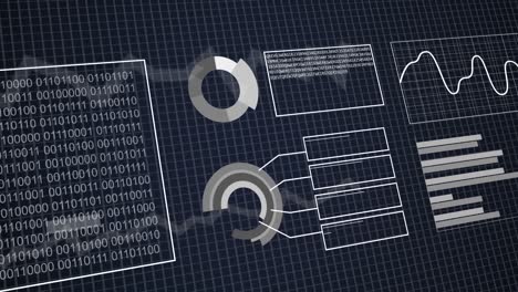 animation of graphs, statistics, binary coding and financial data processing