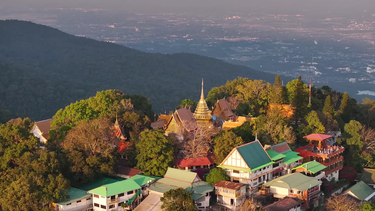 Aerial panorama, Chiang Mai, Thailand. Doi Suthep Temple landmark and scenic views, landscape.