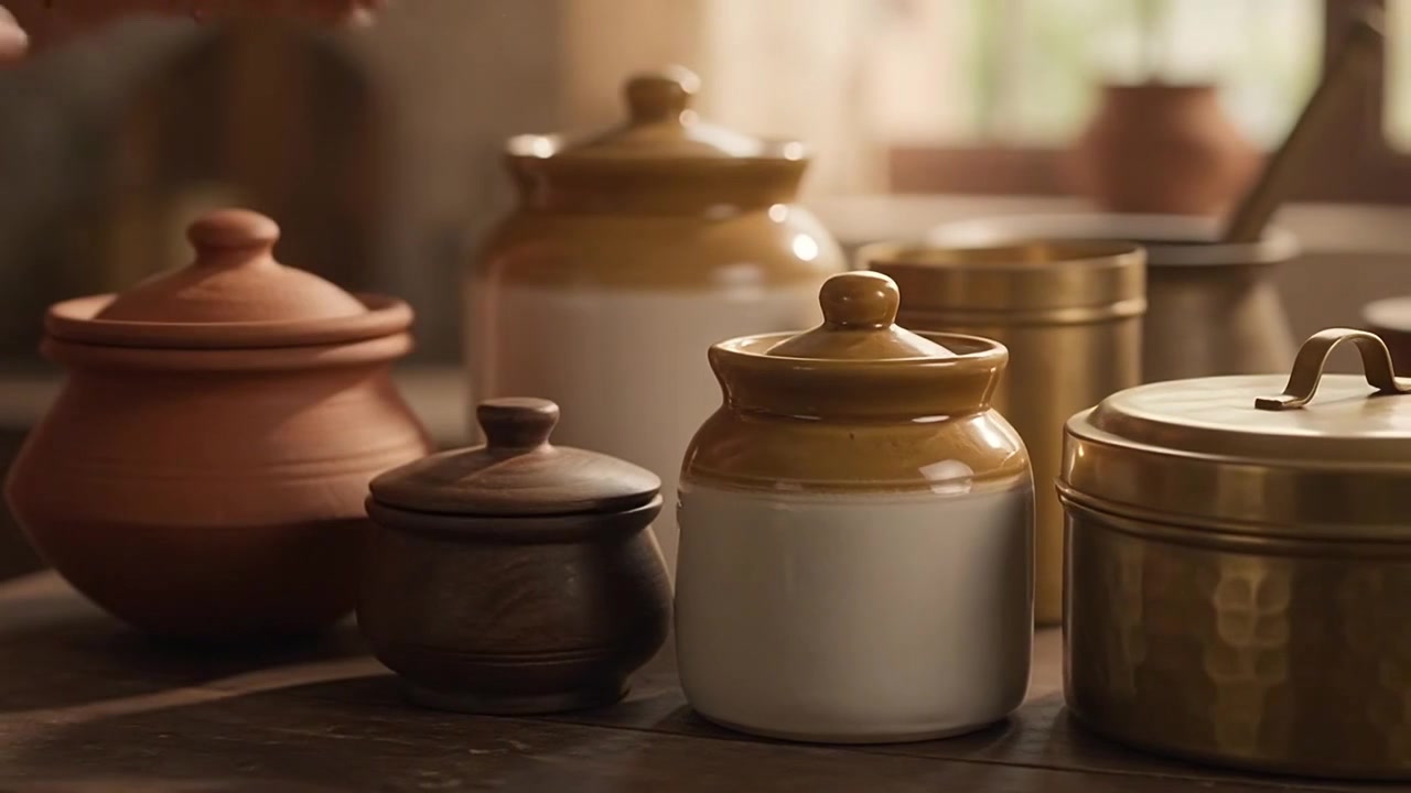 Hands Organizing Traditional Kitchen Jars and Containers