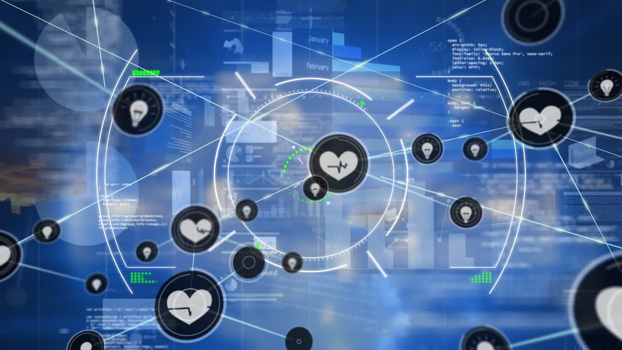 디지털 아이콘 네트워크를 통해 범위 스캔의 애니메이션 및 통계 데이터 처리