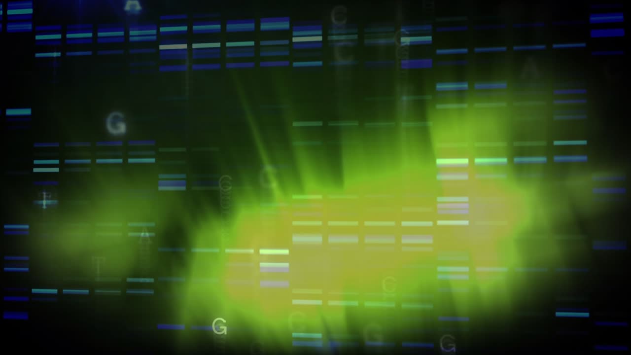 Animation of data processing over glowing rectangles