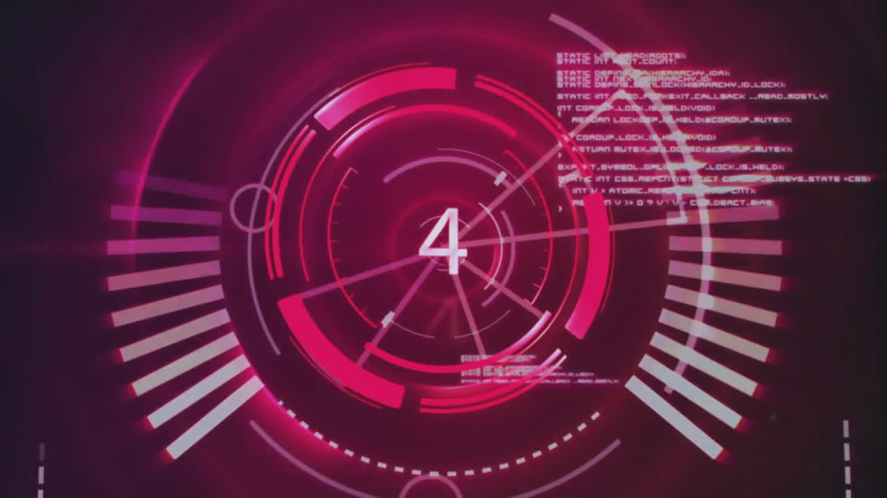 Animation of scope with countdown and data processing over dark background
