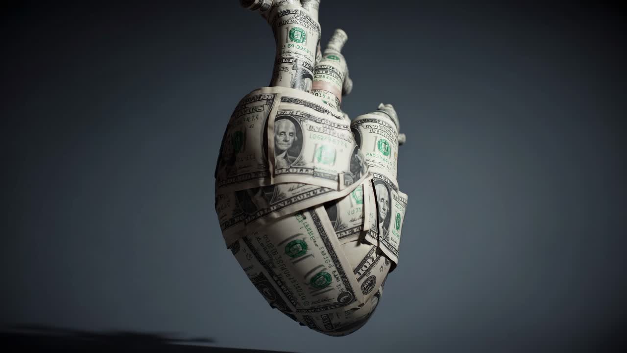 el corazón envuelto en dinero.
