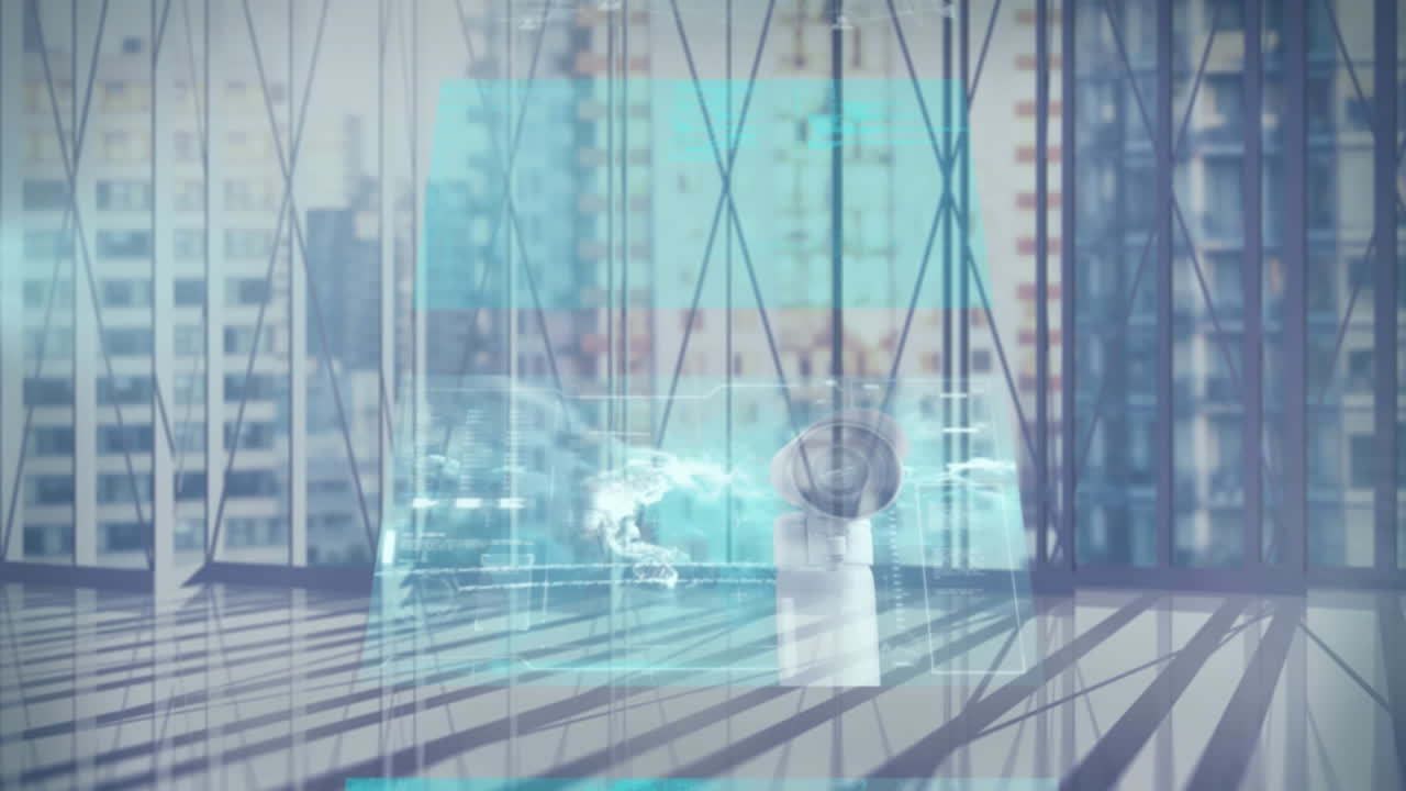 현대적인 건물과 도시 풍경에 대한 데이터 처리 애니메이션