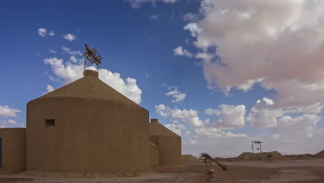 water well buildings khettara on sahara desert in morocco