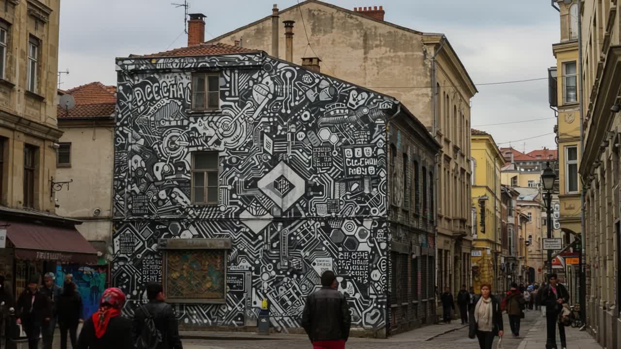 Urban Exploration: A Stunning Graffiti-Covered Building Capturing the Spirit of Street Art in a Bustling Cityscape, Showcasing Vibrant Designs and Creative Expressions