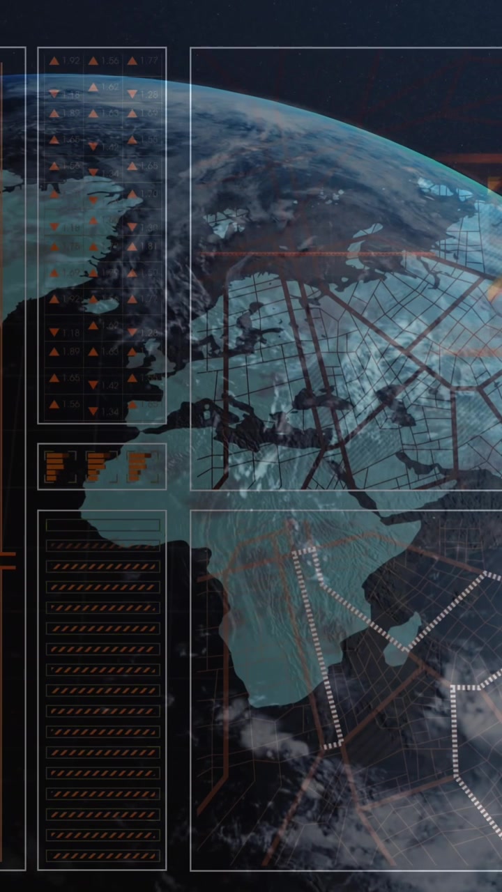 Animation of data processing over globe on black background