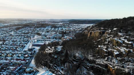 aerial - utby, residential suburb of gothenburg, sweden, wide backward shot